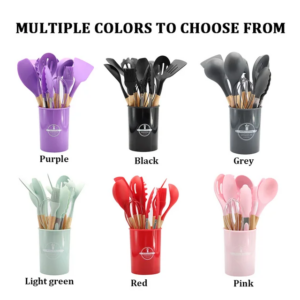 12pc Silicone Kitchen Utensils Set With Wooden Handles