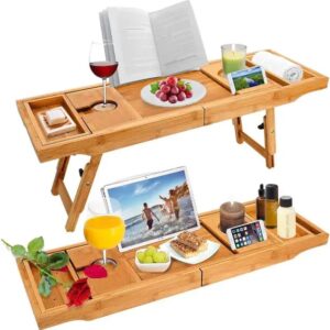 Bamboo Bathtub Caddy Tray / Breakfast Bed Table with Stands